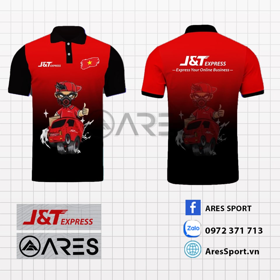 áo thun đồng phục JT Express đỏ đen 