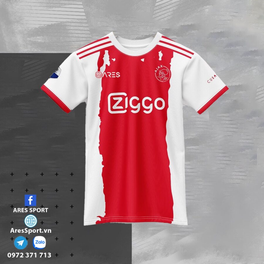 Áo Ajax sân nhà trắng phối đỏ chuẩn hãng