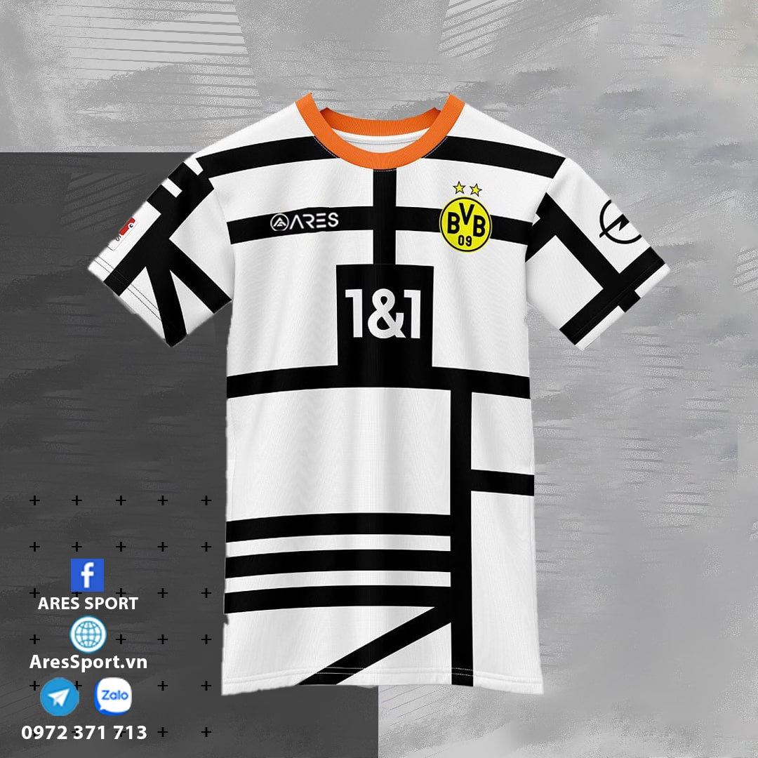Áo Dortmund thiết kế trắng họa tiết đen đơn giản nhưng không lỗi thời