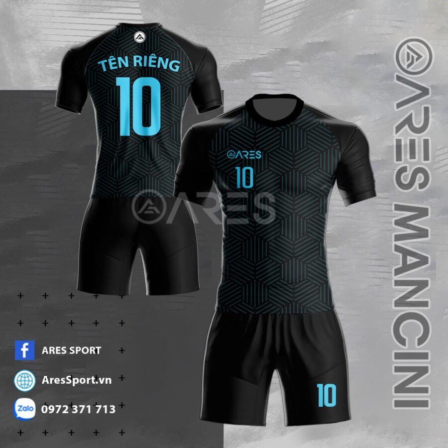Áo đá banh không logo ARES Mancini Đen