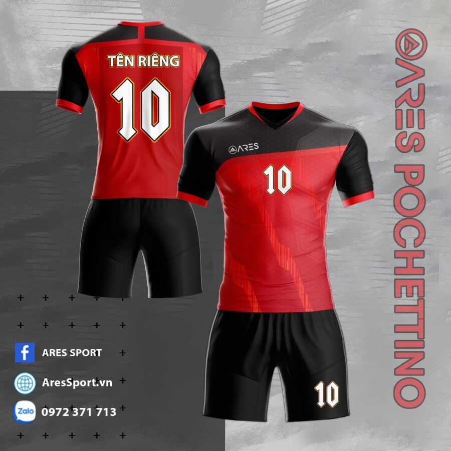 Áo bóng đá không logo ARES Pochettino màu đỏ phối đen