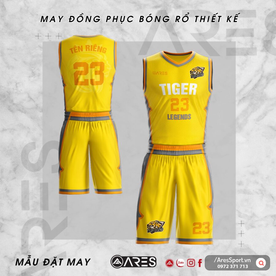 Đồng phục bóng rổ thiết kế Tiger vàng rực rỡ thu hút ánh nhìn