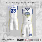 Đồng phục bóng rổ thiết kế Hoopers trắng phối xanh vàng đơn giản không lỗi thời