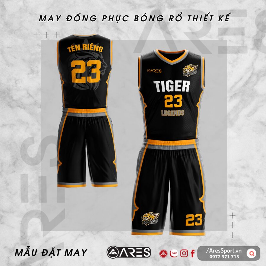 Đồng phục bóng rổ thiết kế Tiger đen phối cam mạnh mẽ mãnh hổ