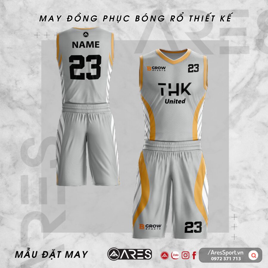 Đồng phục bóng rổ thiết kế THK United xám phối vàng đồng không đụng hàng