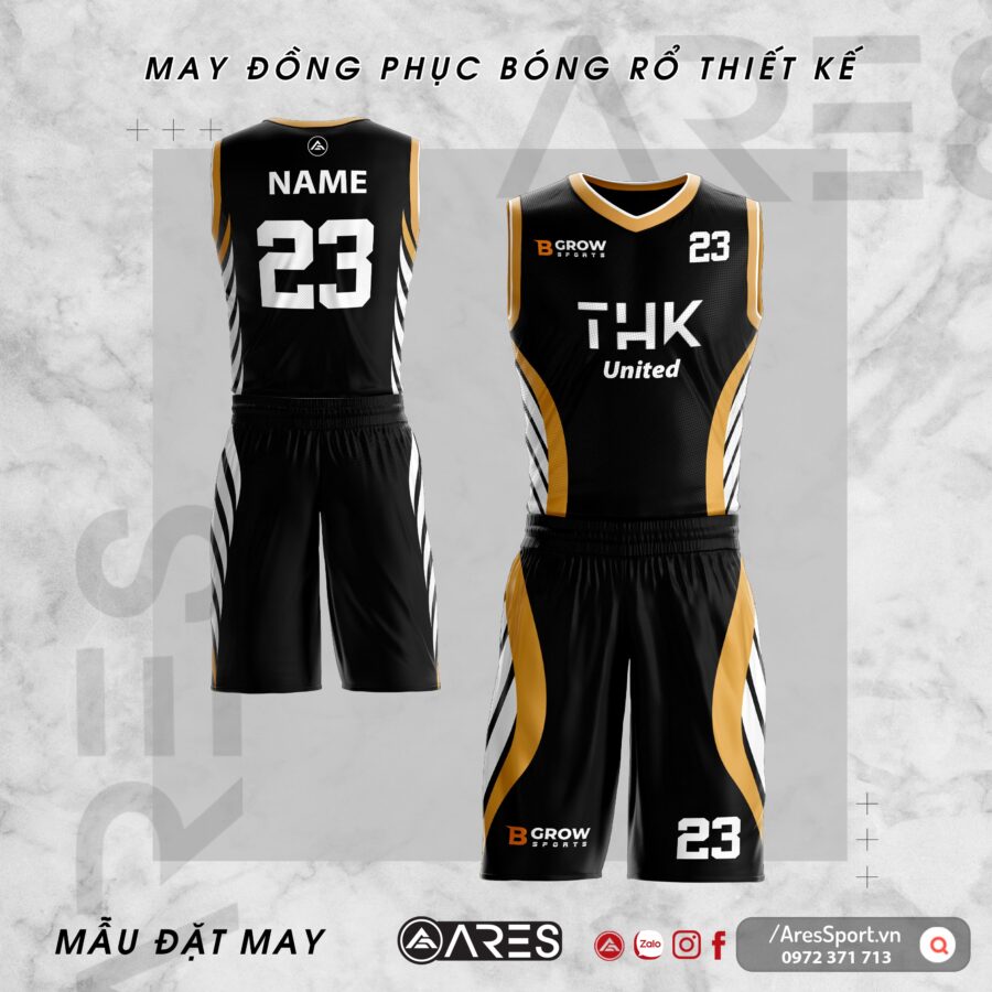Đồng phục bóng rổ thiết kế THK United đen họa tiết hông lạ mắt