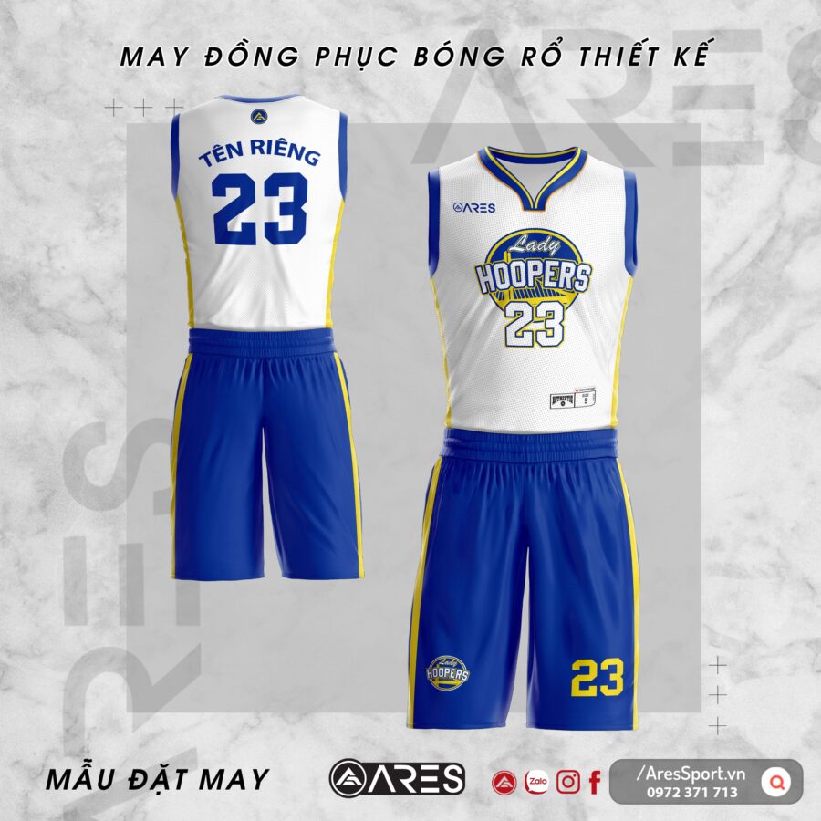 Đồng phục bóng rổ thiết kế Hoopers trắng xanh kết hợp cực xịn xò