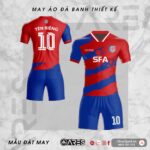 Áo bóng đá tự thiết kế SFA đỏ phối xanh dương họa tiết vệt sơn ấn tượng
