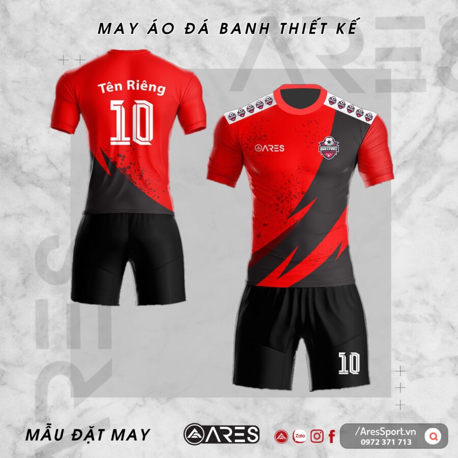 Áo bóng đá tự thiết kế FC Best Foot màu đỏ họa tiết đen huyền bí