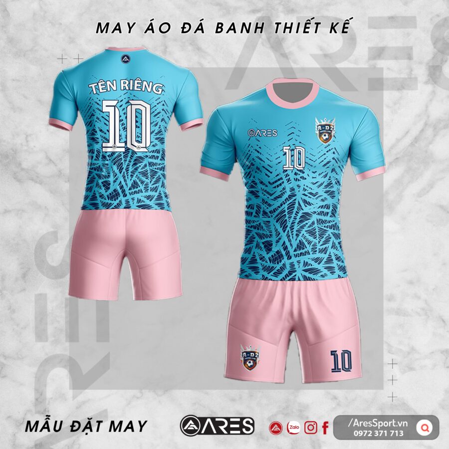 Áo bóng đá tự thiết kế A-D2 xanh da phối hồng baby dễ thương cùng họa tiết cuốn hút