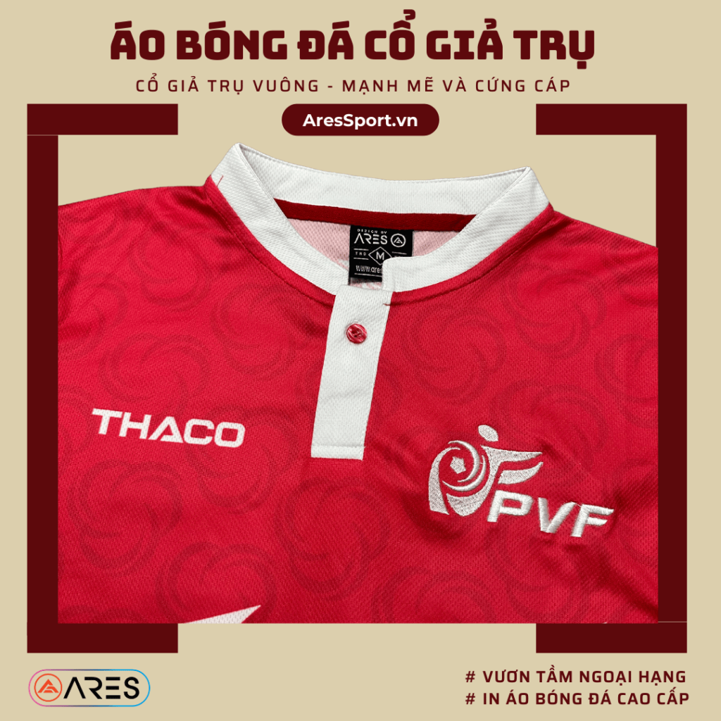 Áo bóng đá có cổ giả trụ vuông cho team PVF Thaco