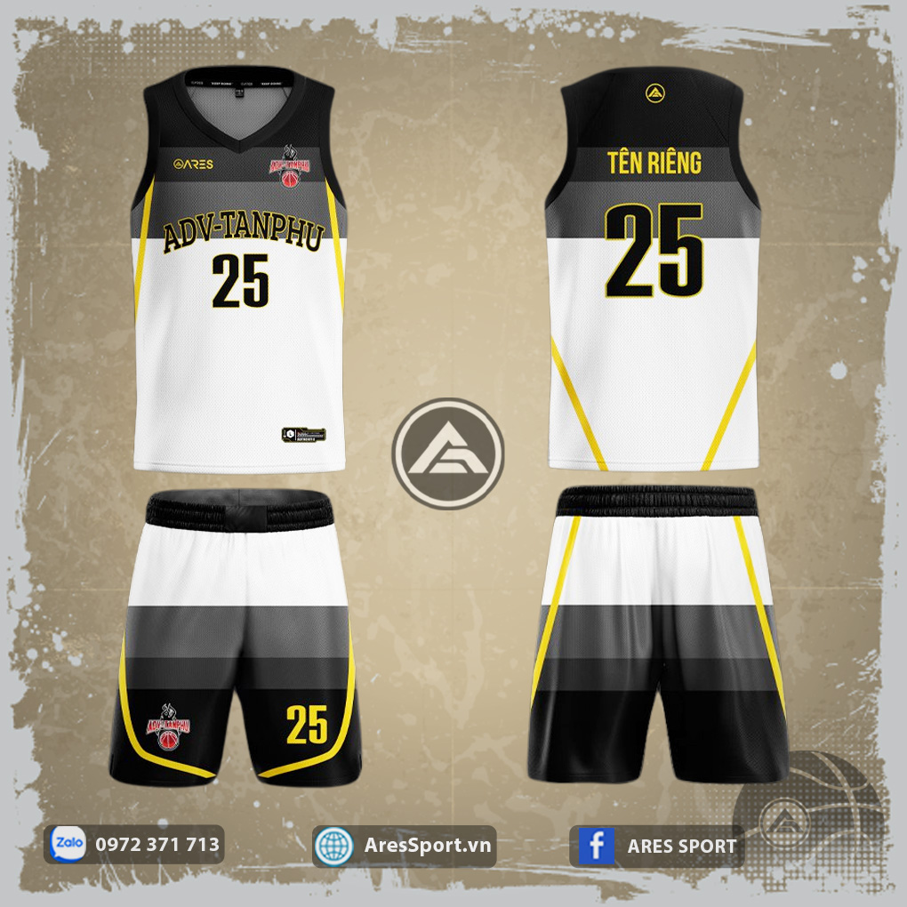 Áo bóng rổ thiết kế ADV Tân Phú trắng đen trung tính thanh lịch