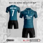 Áo bóng đá có cổ sơ mi cho team Quốc Việt Mobile màu xanh độc lạ