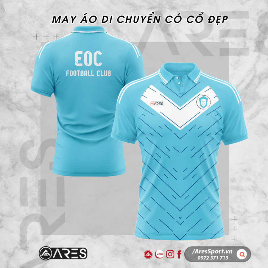 Áo di chuyển bóng đá EOC FC xanh da phối họa tiết đen thanh lịch mới lạ