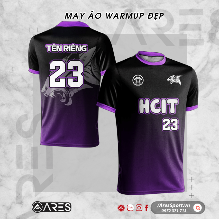 Áo warm up bóng rổ Hcit tím đen cùng con báo chìm mạnh mẽ quyền lực