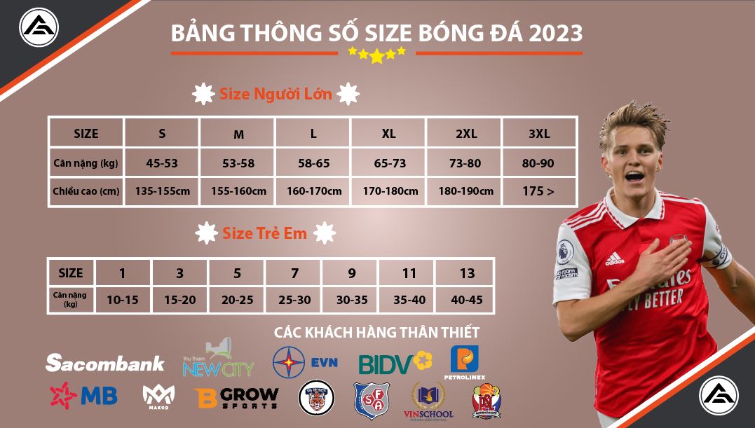 Bảng size áo bóng đá châu Á