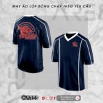 Áo lớp bóng chày Angels màu xanh than, chữ Angels ngang ngực, dáng baseball cài khuy