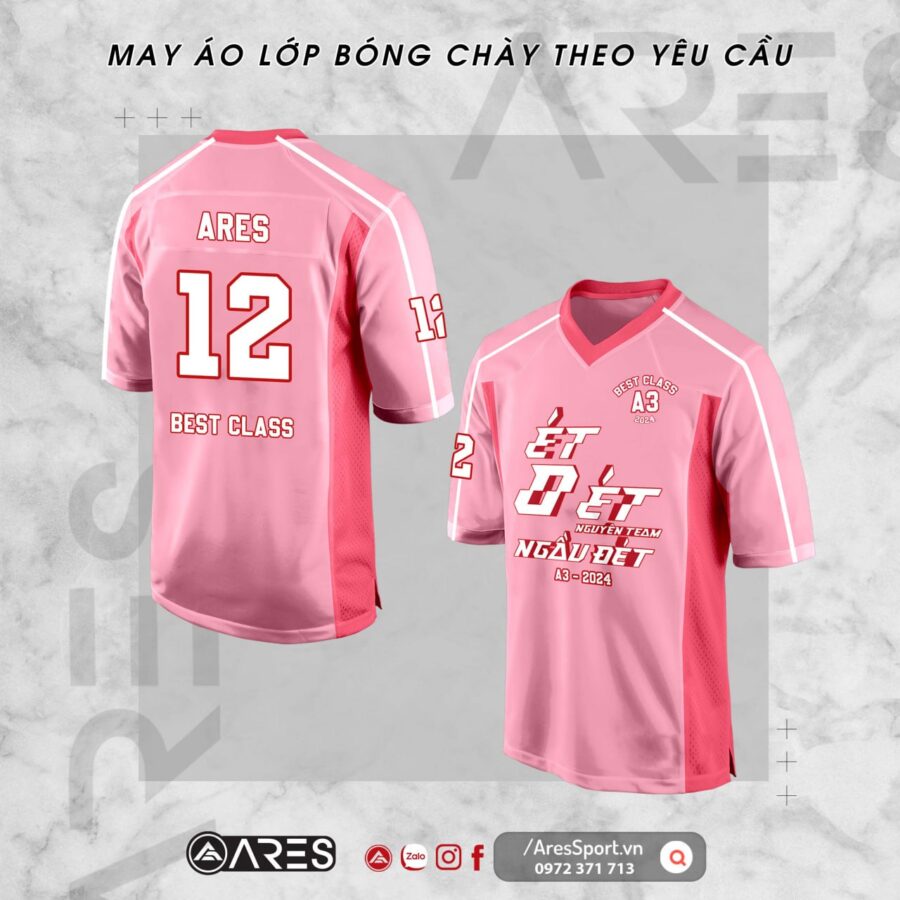 Áo lớp bóng chày Best Class màu hồng nhạt, chữ Best Class trước ngực, dáng baseball cài khuy
