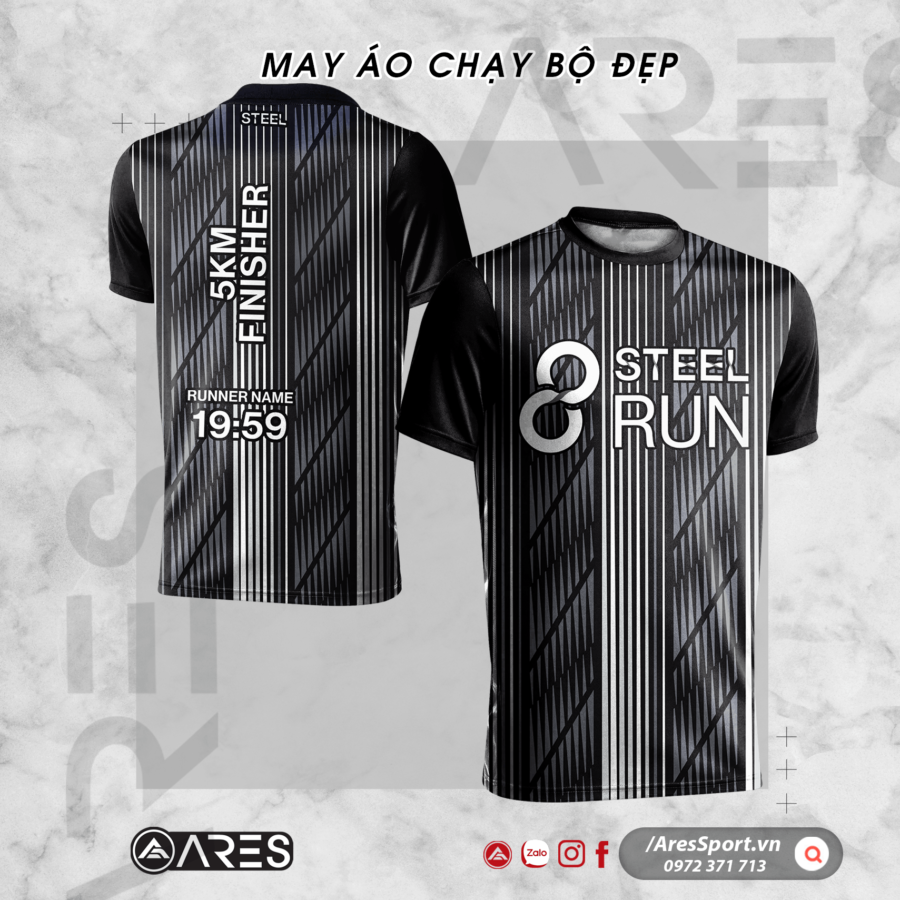 Áo chạy bộ thiết kế Steel Run đen mạnh mẽ