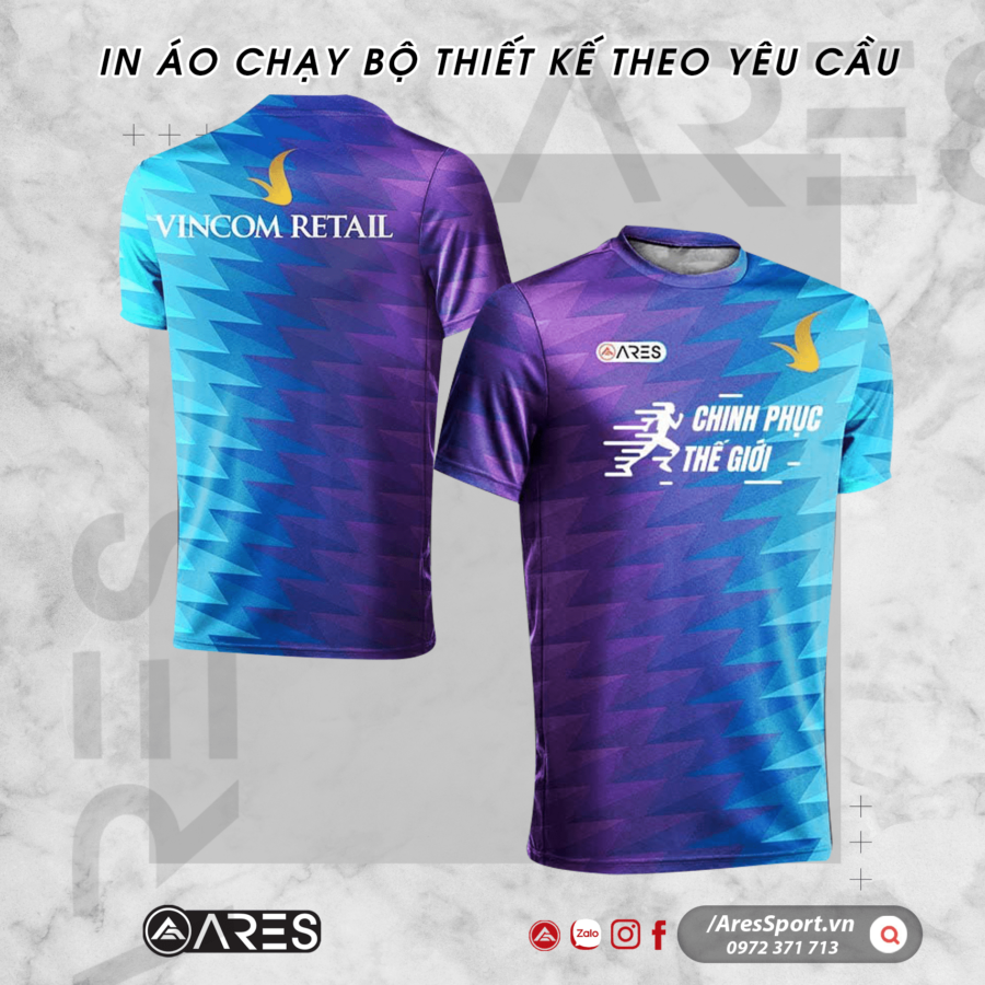 Áo chạy bộ thiết kế Vincom Retail Tím loang Xanh Da