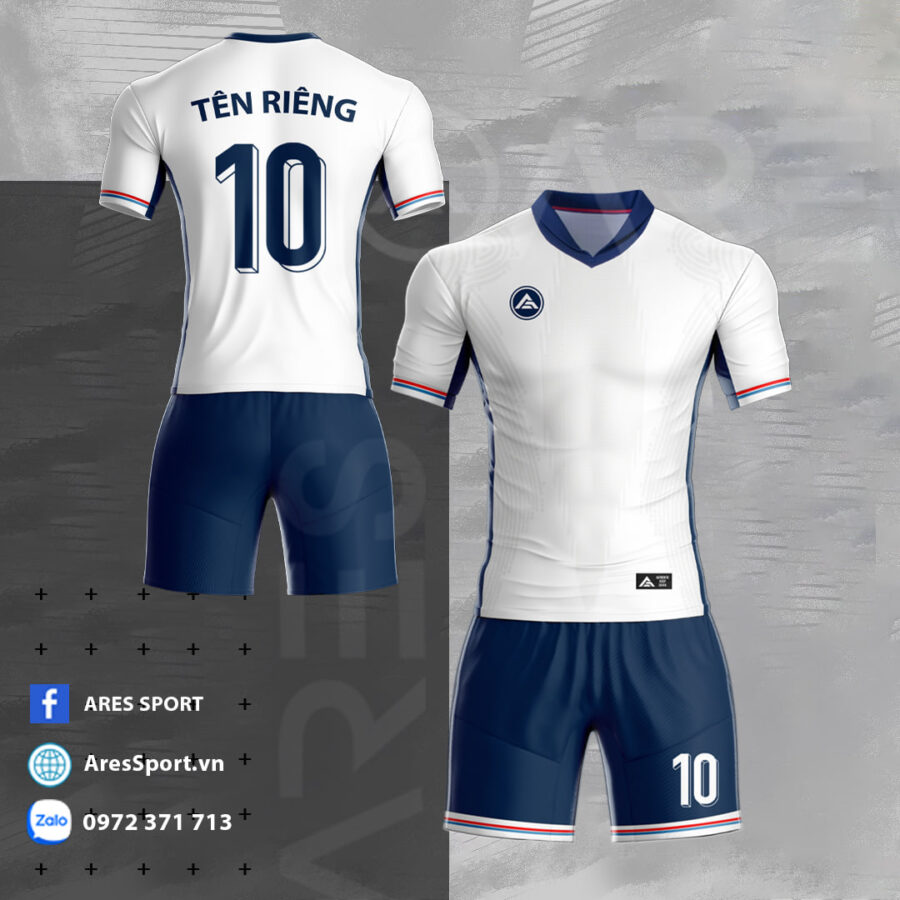 Áo bóng đá không logo đội tuyển Anh sân nhà nền trắng phối navy đỏ do ARES thiết kế
