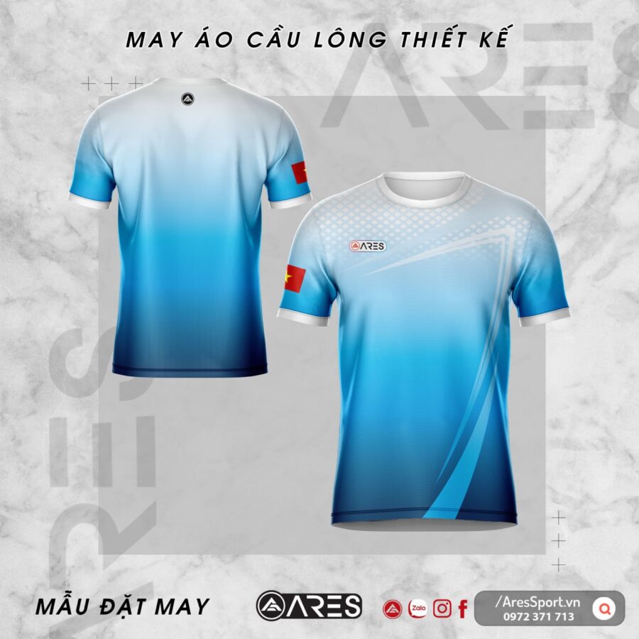 In áo cầu lông thiết kế theo yêu cầu ARES Xanh da