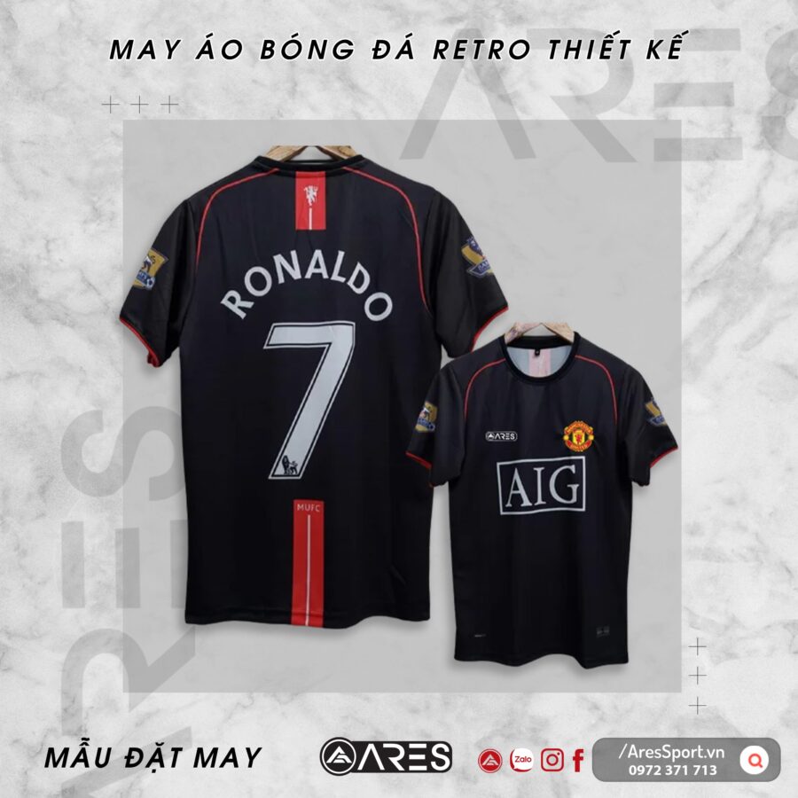 Áo bóng đá Retro Classic MU 07-08 sân khách Đen in theo yêu cầu