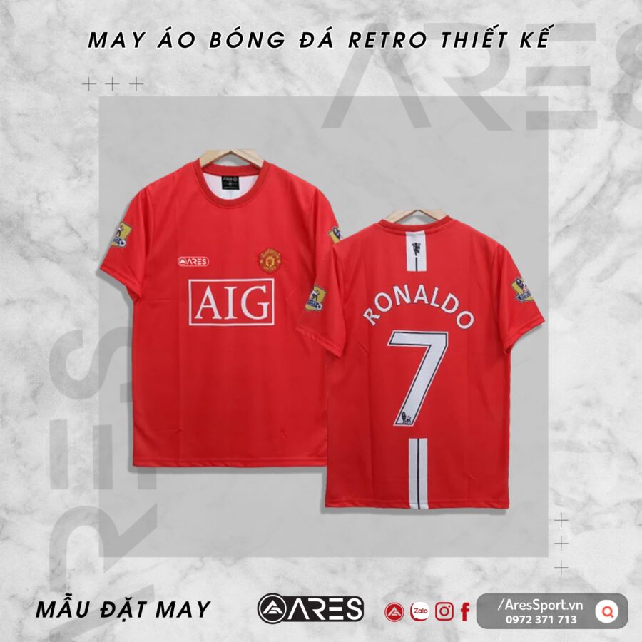 Áo bóng đá Retro Classic MU 07-08 sân nhà in theo yêu cầu