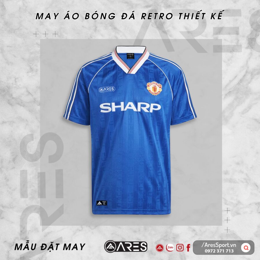 Áo bóng đá Retro Classic MU 86-87 Xanh sân khách in theo yêu cầu