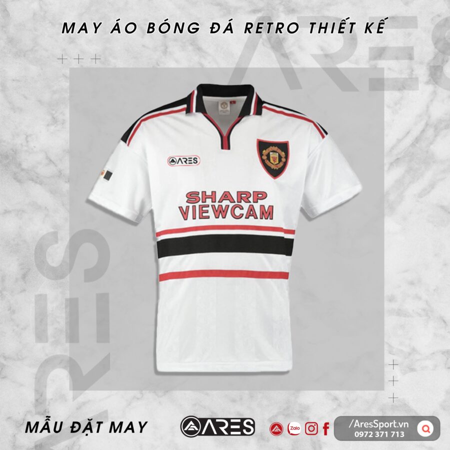 Áo bóng đá Retro Classic MU 99 Trắng sân khách in theo yêu cầu