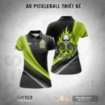 Áo Pickleball đồng phục form đầm đen phối xanh lá ngọn lửa khí thế