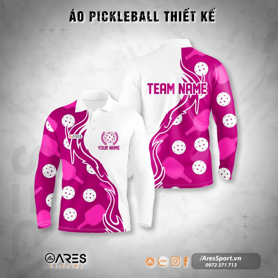 Áo Pickleball Polo hồng tay dài
