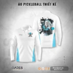 Áo Pickleball đồng phục polo tay dài trắng phối xanh da in theo yêu cầu