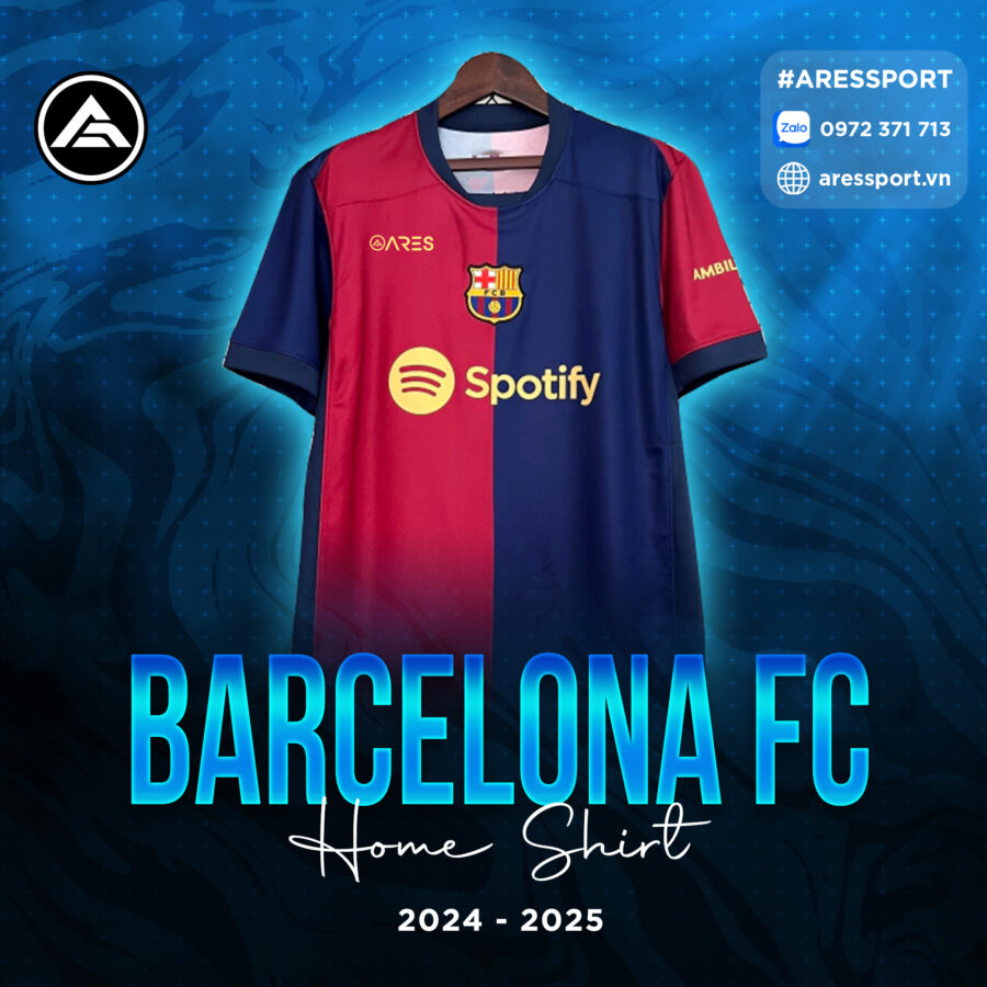 Áo bóng đá Barca sân nhà 24-25 đỏ phối xanh ấn tượng