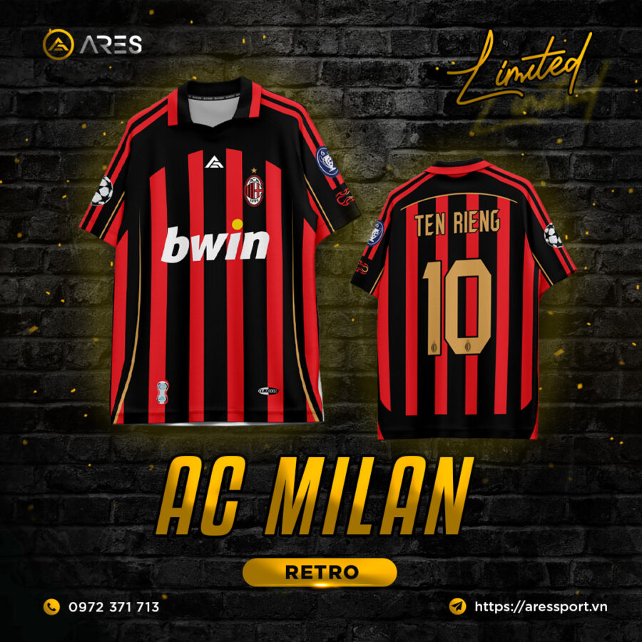 Áo bóng đá Retro Vintage AC Milan Đỏ Đen