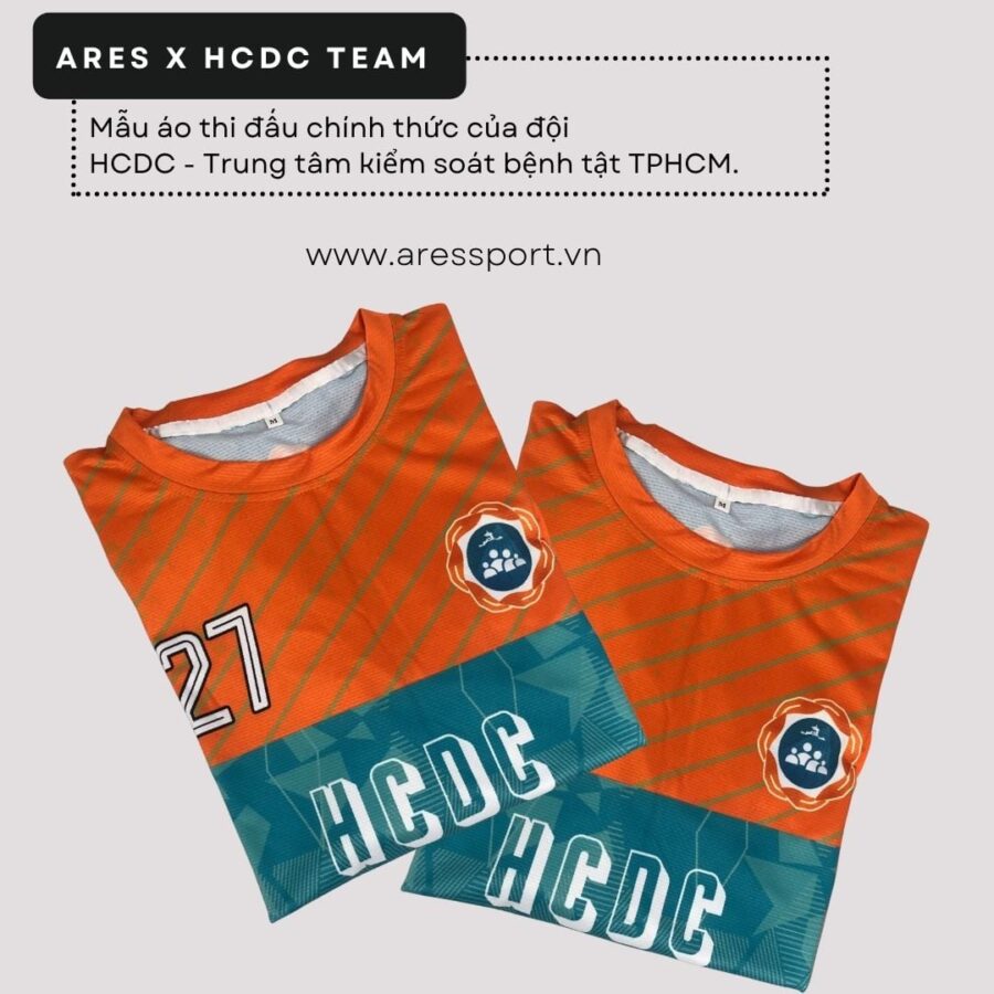 Thành phẩm in áo đá bóng HCDC – Vải Mè Diamond cao cấp