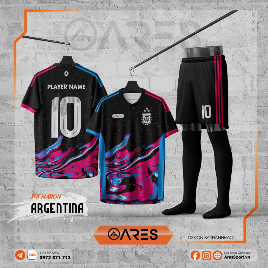 Mẫu áo Argentina Aurora Blaze với họa tiết dải màu sáng tạo, thiết kế dành riêng cho đội bóng, custom theo yêu cầu.