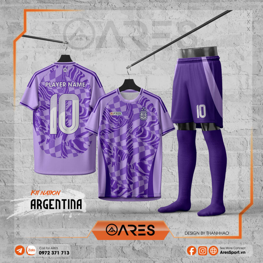 Mẫu áo Argentina Mystic Violet với sắc tím huyền bí, họa tiết độc đáo, thiết kế tùy chỉnh cho đội bóng theo yêu cầu.