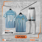 Mẫu áo Argentina Sắc Lam Tinh Tế - thiết kế đột phá với họa tiết lam trắng độc đáo, custom theo yêu cầu.