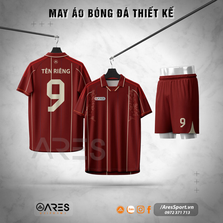 Áo bóng đá ARES Crimson Elegance – Thiết kế đỏ thẫm sang trọng và tinh tế.