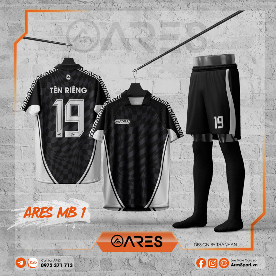 Áo bóng đá tự thiết kế ARES Monochrome Wave - Đen trắng cá tính và độc đáo