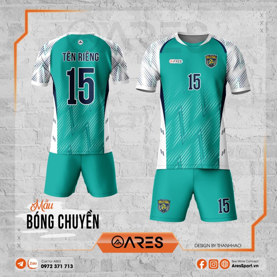 Áo bóng chuyền ARES Breeze Cut phối xanh ngọc mát mắt, viền vàng nổi bật và thiết kế chuyển màu tinh tế