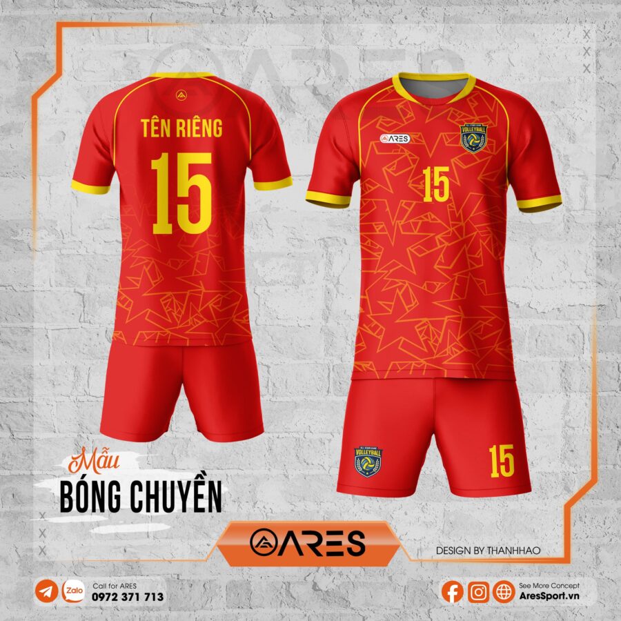 Áo bóng chuyền ARES Vulcan Rage sắc đỏ rực cháy, họa tiết hình học mạnh mẽ như dung nham phun trào