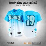 Áo lớp bóng chày Atlanta Star màu xanh thiên thanh, thiết kế họa tiết ngôi sao năng động, số áo lớn phía sau