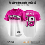 Áo lớp bóng chày Fuzion Pink chuyển sắc hồng – trắng, thiết kế trẻ trung, logo Fuzion nổi bật trước ngực