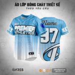 Áo lớp bóng chày Premier Sky màu xanh sọc dọc, thiết kế mạnh mẽ với logo Premier Athletics nổi bật