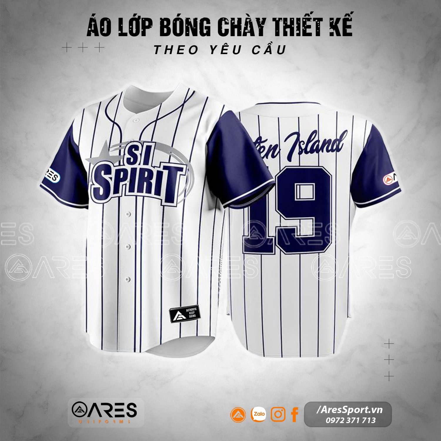Áo lớp bóng chày SI Spirit – Đội hình bản lĩnh đảo Staten Áo lớp bóng chày SI Spirit màu trắng sọc xanh navy, thiết kế cổ điển, tên lớp Staten Island và số lớn phía sau