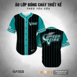 Áo lớp bóng chày Vibe Storm màu xanh mint, thiết kế sọc dọc, logo Cheer Vibe nổi bật