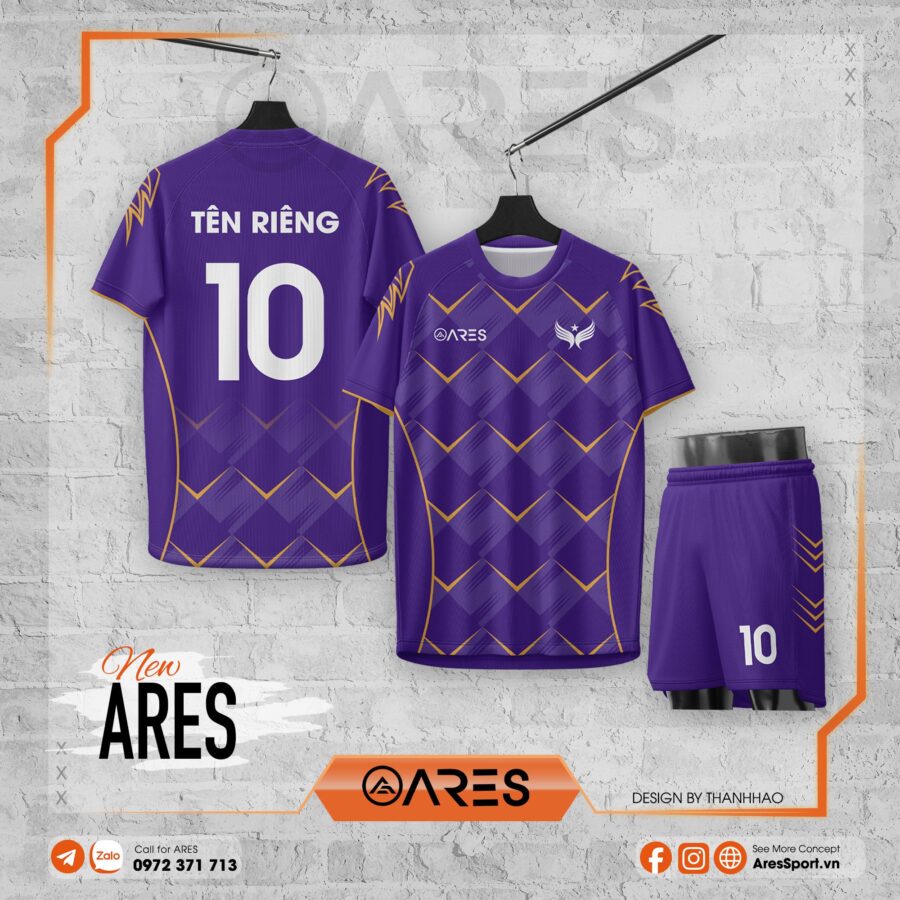 Áo đá banh thiết kế Purple Pulse sắc tím mạnh mẽ, họa tiết xương chéo độc đáo, thích hợp đặt theo yêu cầu cho đội phủi và công ty.