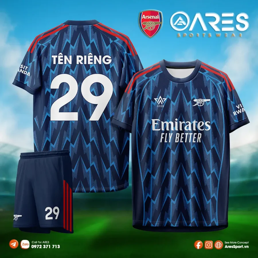 Áo đá banh Arsenal 25/26 sân khách đặt may theo yêu cầu